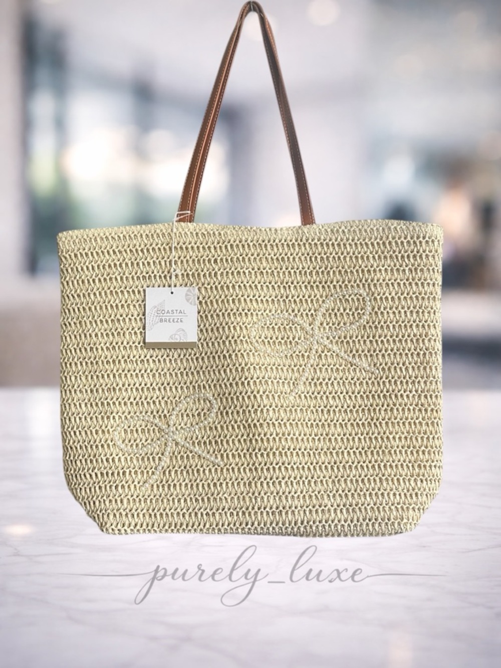 Woven Tote with pearl bows